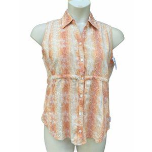 NWT Woolrich 100% Peach Yellow Cotton Button Up Sleeveless Blouse Top Shirt Sz S